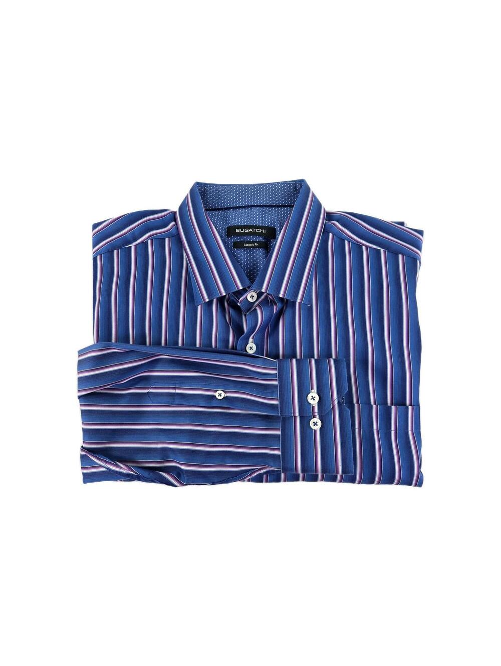 Bugatchi Classic Fit long-sleeve button Up shirt Size XL Blue Brown Stripe Shirt